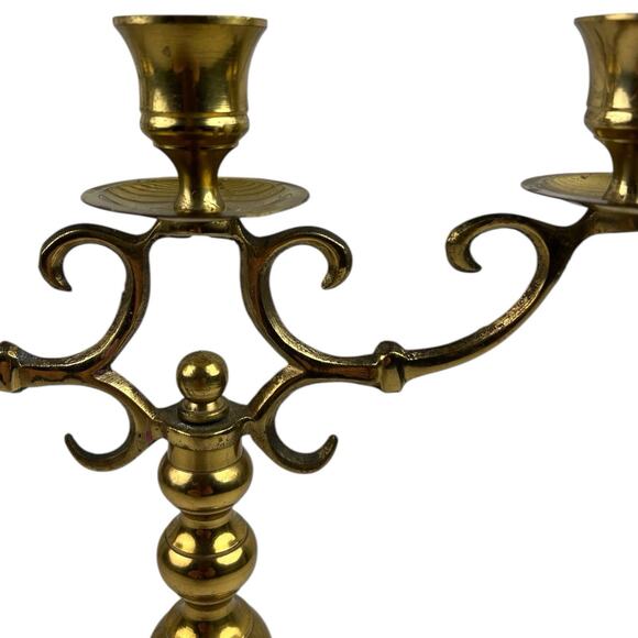 Vintage Solid Brass 3-Arm Candelabra Made in Japan Hollywood Regency - Picture 4 of 10